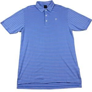 Dunning Golf Polo Shirt Mens L Blue Pink Striped Coolmax Modal Stretch Excellent